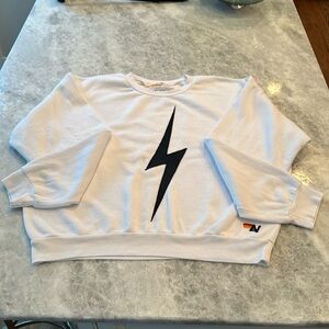 Aviator Nation White Sweatshirt with Black Lightning Bolt